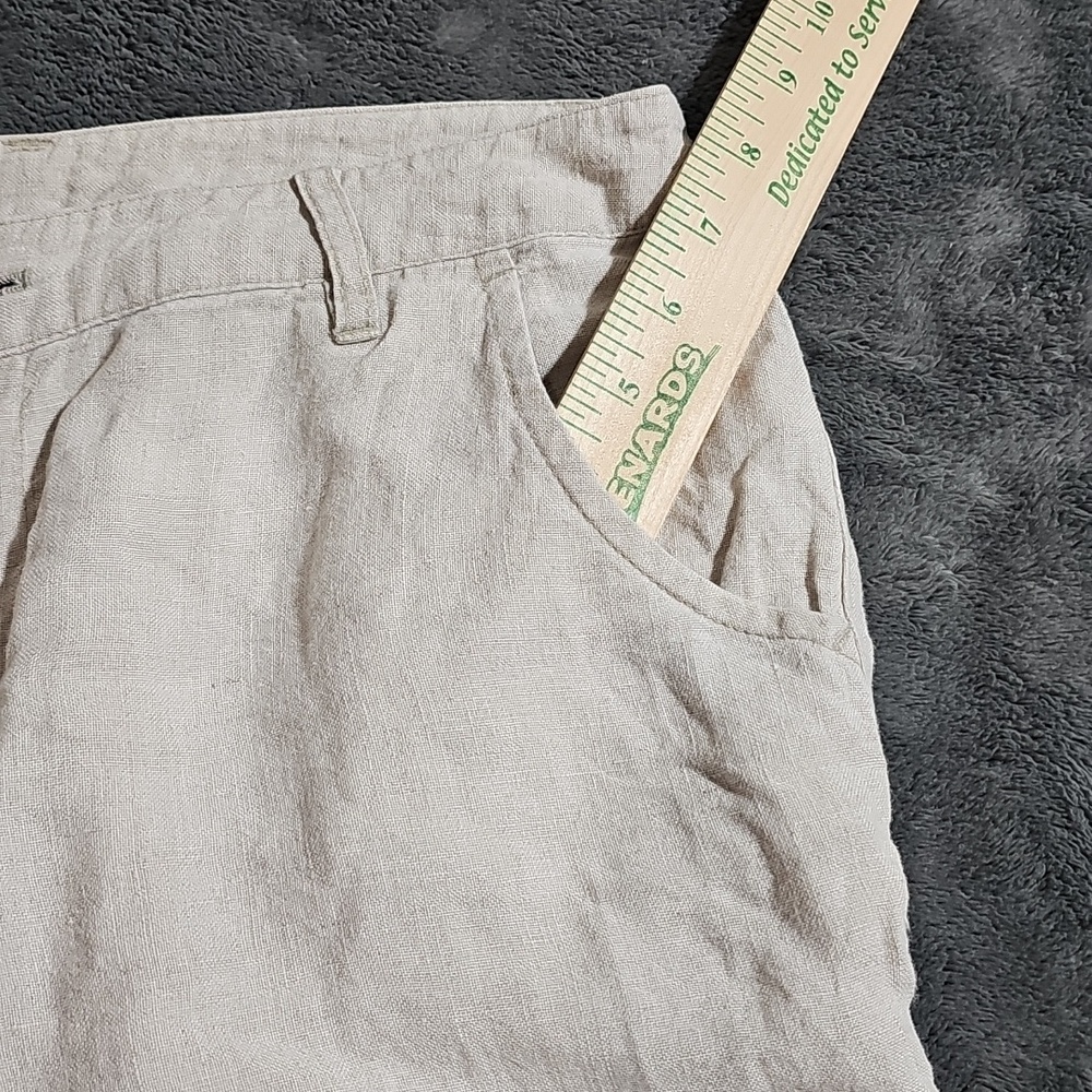 100% Linen Tan Cream Oatmeal Beige Wide Leg Crop Pants Size M - Picture 6 of 9